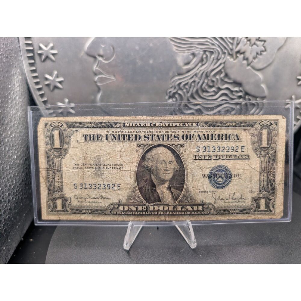 1935D $1 Silver Certificate Blue Seal Vintage US Currency Washington Note